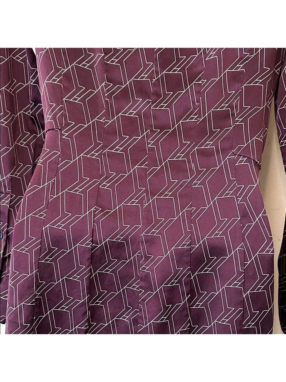 rag & bone Silk Burgundy Long Sleeve Dress with Geometric Pattern size 4 - Picture 9 of 14